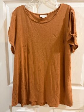 J. Jill Scoop Neck Short Sleeve Linen Blend Tee in Brown